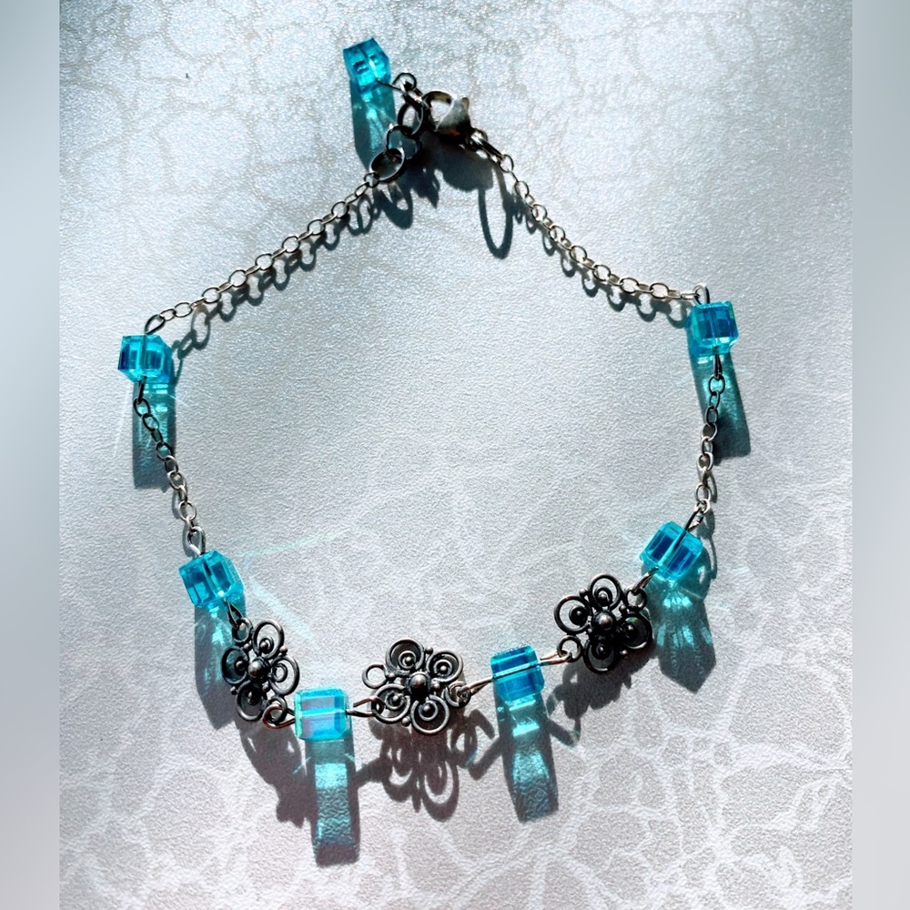 Elegant Silver and Blue Ankle Bracelet